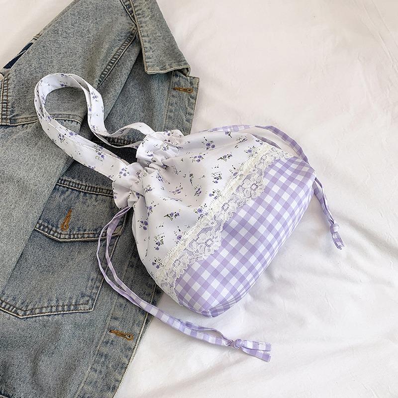 Summer Small Fresh Sweet Plaid Bow Nylon Bag New Niche Design Gentle Lace Shoulder