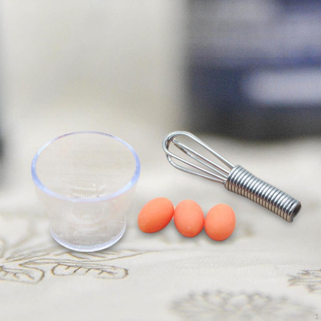 1/12 Miniature Egg Beater Set Doll Accessories Decoration Pretend Play Scene with Bowl Eggs for Home