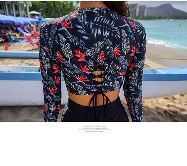 Conservative High-Waisted Long-Sleeve Sun Protection Swimsuit: Quick-Drying, Belly-Covering, Split Design for Diving & Hot Springs