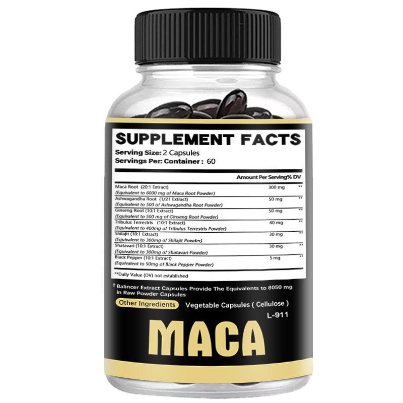 Maca Wortelextract Voedingssupplement, Met Zwarte Peper Extract, 120 Softgels Per Fles