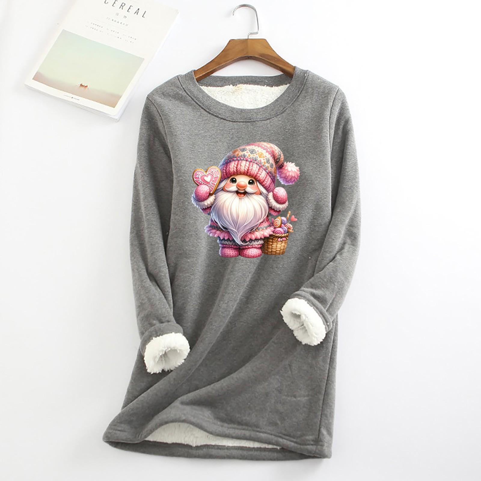 

Женский круглый вырез с принтом из утолщенного плюша и кашемира, теплый длинный топ M