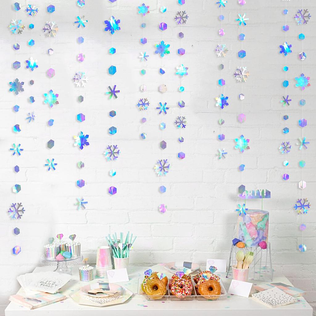 PinkBlume Rainbow Snowflake Paper Garland, Party Decorations, Approximately 16m Long, Winter Snowflake Streamers, Winter Wonderland Design, Frozen