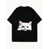 Oversize Women's Short-Sleeve T-Shirt with Cute 3D White Cat Head Print
