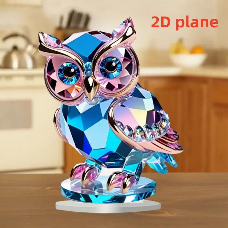 1-Piece Owl-Shaped Ornament, 2D Flat Acrylic Decoration with Base, Office Desk Ornament, Christmas and Halloween Decoration, Great Gift Item