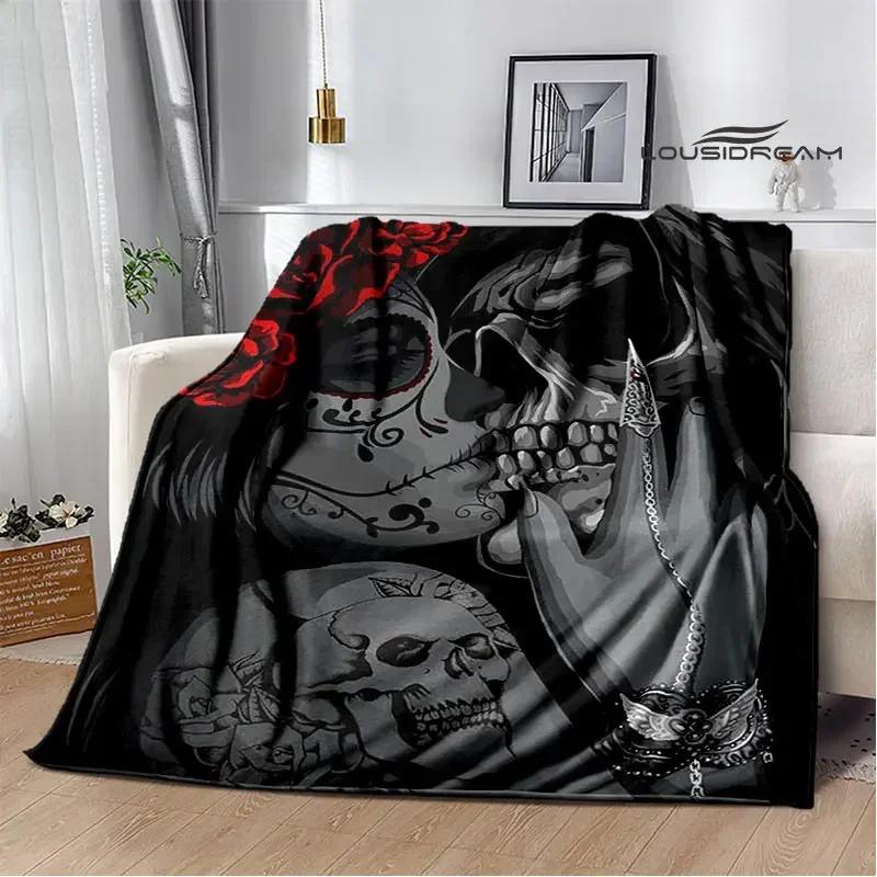 Retro Totenkopf Motorrad bedruckte Decken Picknickdecke Flansch Warme Decke Haus Reise Decken Bettwäsche Geburtstagsgeschenk