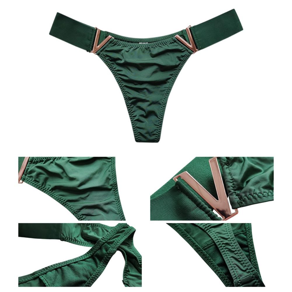 Women Sports Thongs Fashion Sexy V-Shaped Metal Decor Underwear Hip Lifting Panties Low Waist Briefs Breathable Panties Bikini Underpants