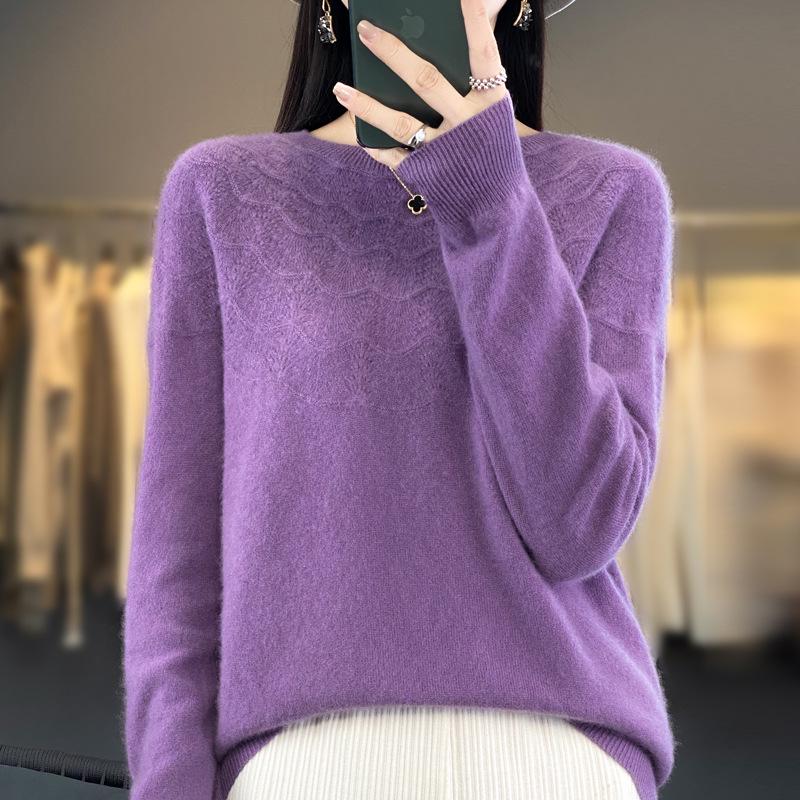 2023 Round Neck Casual Wool Sweater for Women - Spring, Autumn, and Winter Loose Knit Base Layer