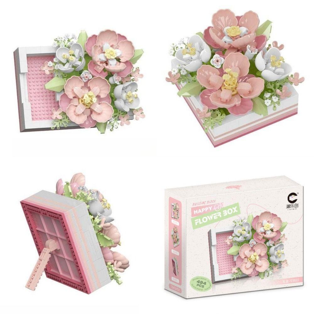 Bouquet of Roses Flower Box Blocks Drawable DIY Jewelry Box New Building Toys  Home Decor