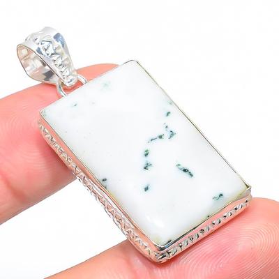 Natural Moss Opal Gemstone Handmade 925 Sterling Silver Pendant 1.77" O5n29