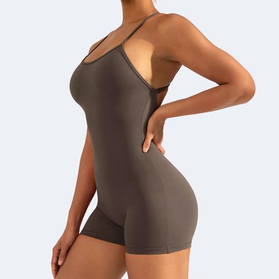 Sommer-Yoga-Strampler für Damen, mit Kreuz-Rücken, ärmellos, hohe Elastizität, dünn, weich, atmungsaktiv, tief ausgeschnitten, U-Ausschnitt, schulterfrei, Mantel, Strand, kurze Sommer-Fitness