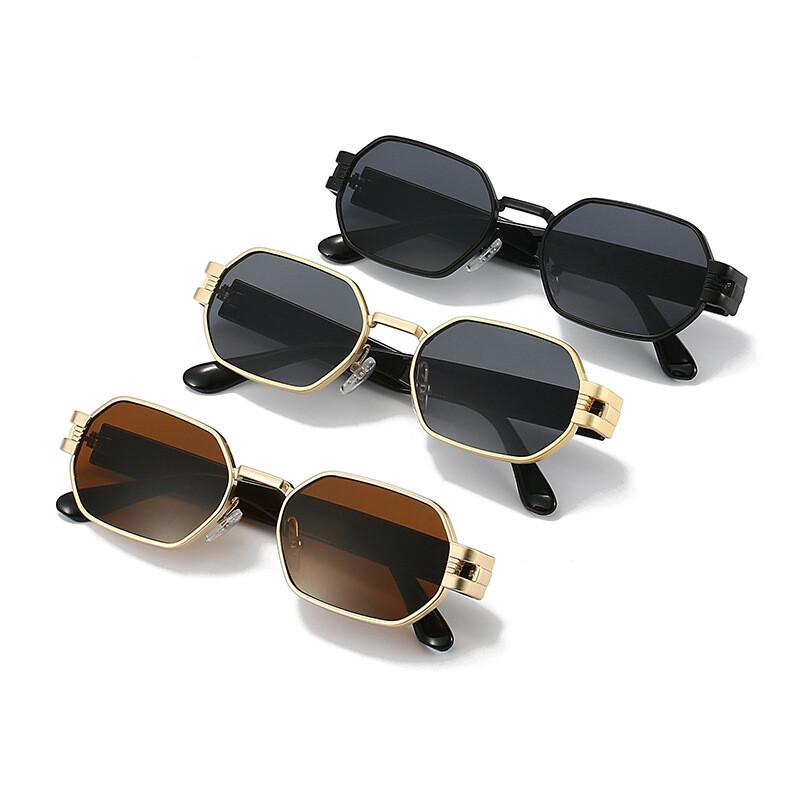 Polygon Metal Sunglasses Vintage Luxury Brand Designer Small Square Sun Glasses For Female Male Trendy Black Glasses Eyewear