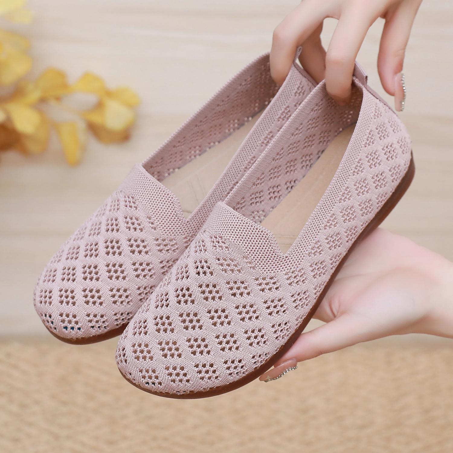 

Женская обувь, большие размеры, весна-лето, новые вязаные туфли на плоской подошве, простые однотонные, дышащие, на мягкой подошве, для улицы 40