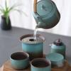 Kiln Change Vintage Spring Green Rough Pottery One Pot 4 Cups Tea Caddy Simple Small Set Outdoor Living Room Tea Room