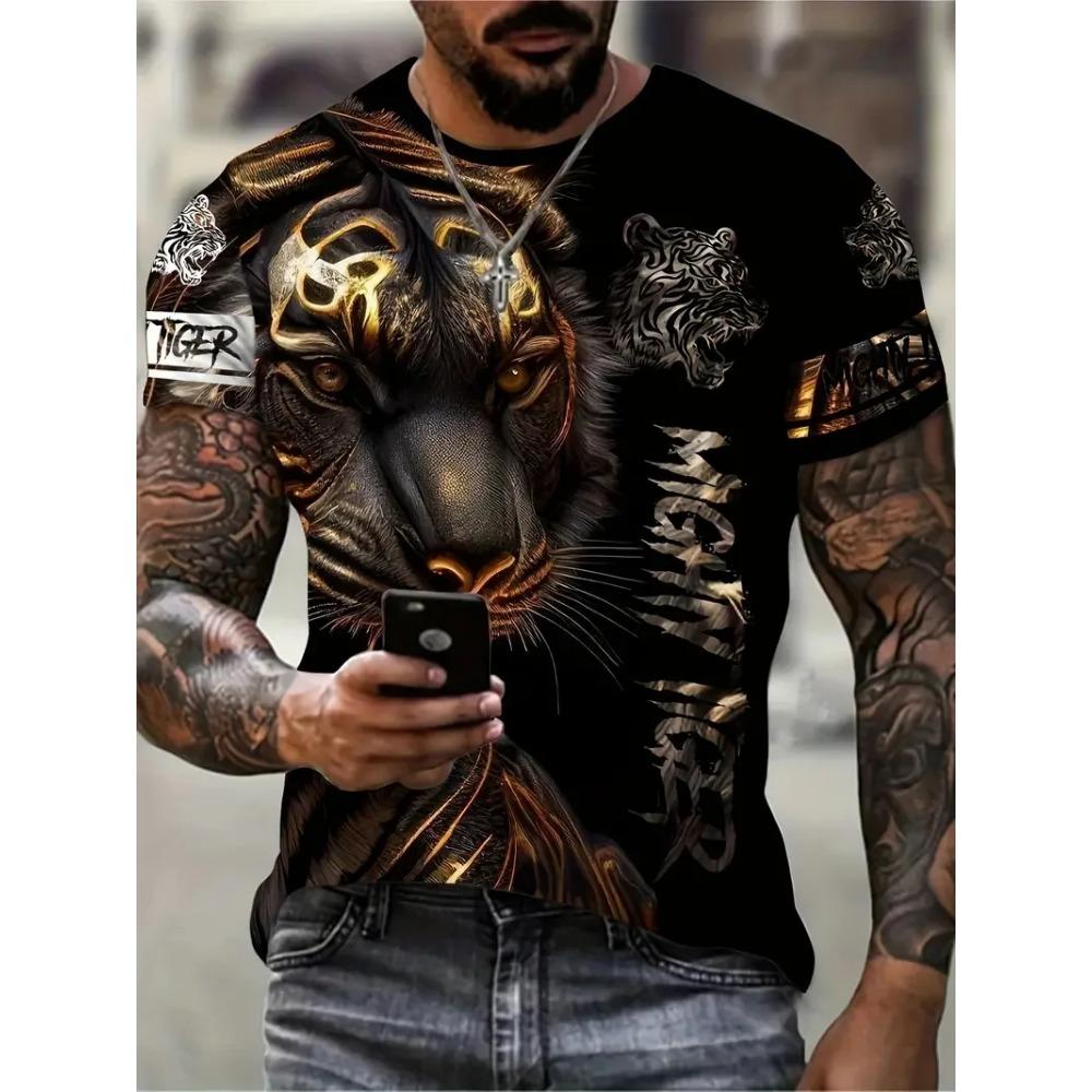 

Летняя модная уличная крутая мужская футболка с коротким рукавом и 3D цифровой печатью градиентного льва, оверсайз, свободная, повседневная, уличный хип-хоп 6XL