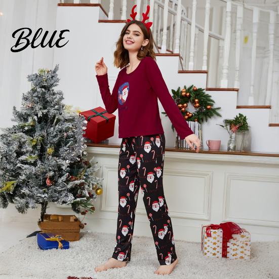 Cute Christmas Pajamas Womens Pajama Set Fall Winter 2 Piece Lounge Long Plaid Design Sleeve