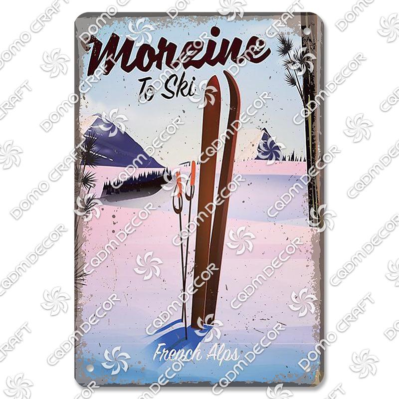 Ski Poster Metall Blechschilder Skipiste Schlitten Winter Skifahren Sport Metallplatte Vintage Wanddeko Geschäft Ski Club Wohnzimmer Zuhause