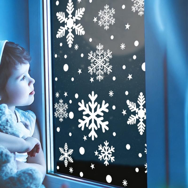 114Pcs/Set Christmas Snowflake Stickers Decoration Set, White Christmas Theme Stickers, Winter Snowflake Party Stickers