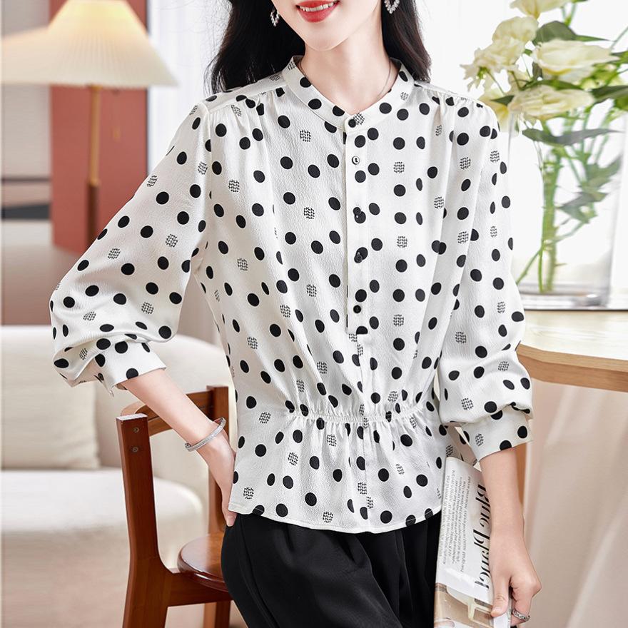 Silk Polka Dot Shirt Women's Spring and Summer New Printed Shirt Mulberry Silk Top