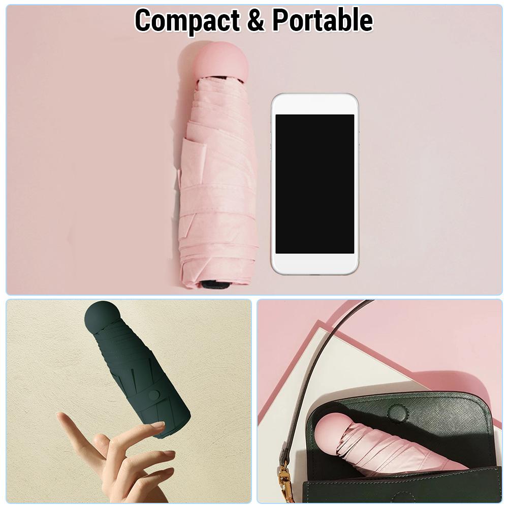 Дорожный солнцезащитный зонт Компактный пятикратный солнцезащитный зонт UPF 50+ чёрный — фото 4