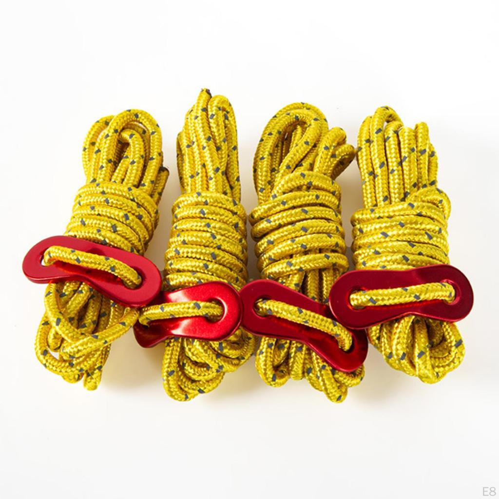 4 Pack 4mm Guyline Tent Ropes Camping Rope Reflective Cord Guy Line Guide for Awning