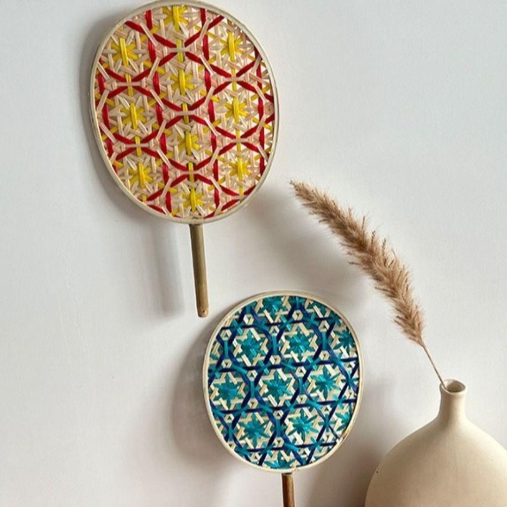 Handmade Bamboo Braided Fan Colorful Hand Cranked Fan Home Decoration Weaving Fan  Home