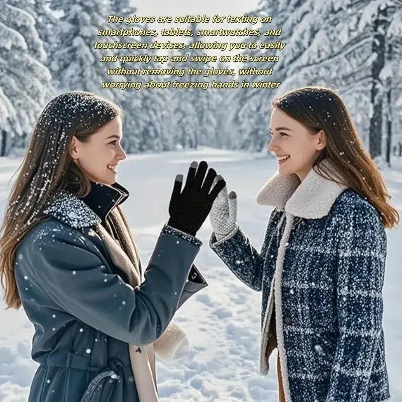 Winter Touchscreen Gloves Polyester Knit Warm Sports Gloves with Anti-Slip Grip Elastic Cuffs for Cycling Hiking Outdoor Use