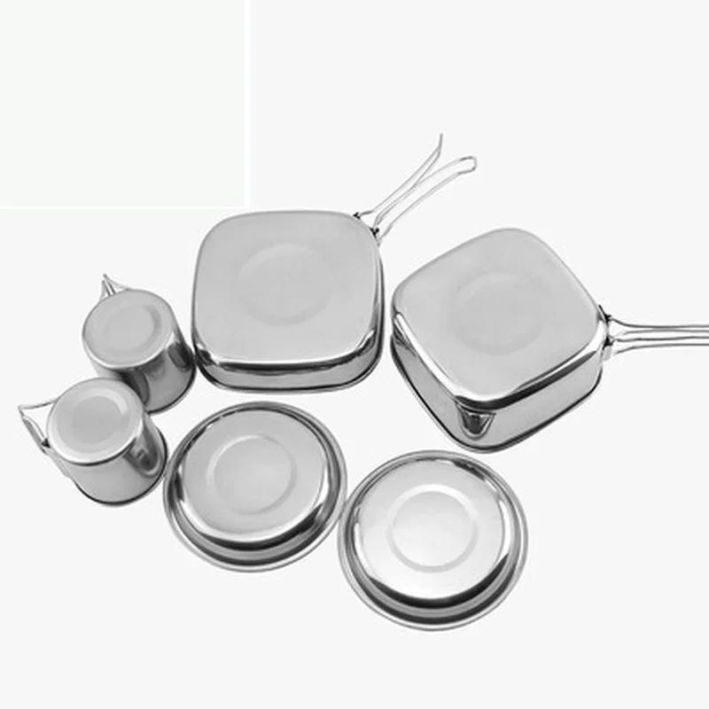 Foldable Stainless Steel Pot Cookware Set for Hiking, Camping, Picnic and Camp Cooking Cutlery