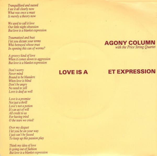

7inch Record AGONY COLUMN - Love Is A Blanket Expression LIGHT003 LIGHTBEAT RECOR 1982 UK Rock Used