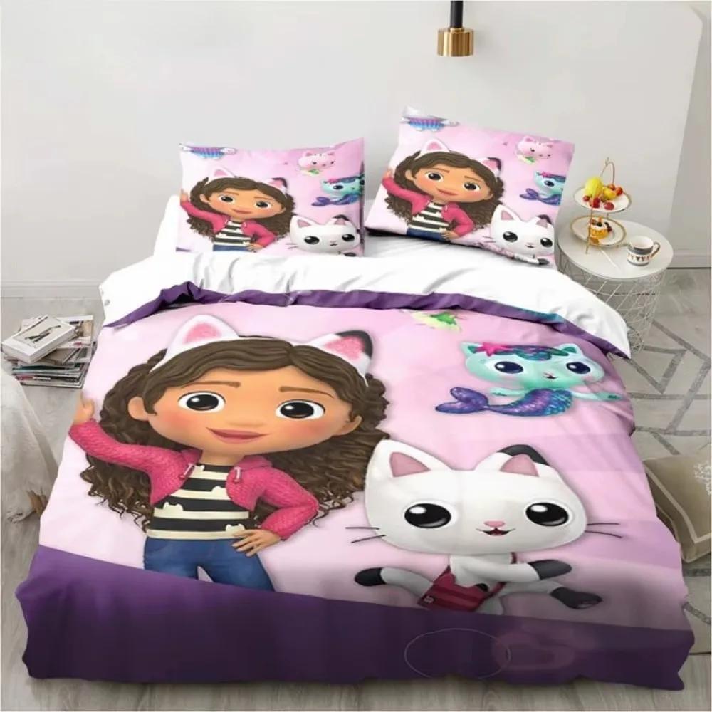 3D Gabbys Dollhouse Bedding Sets Cartoon Comforter Duvet Cover Set 3Pcs Bedroom Decor For Kids Single/Twin/Full/Queen/King Size