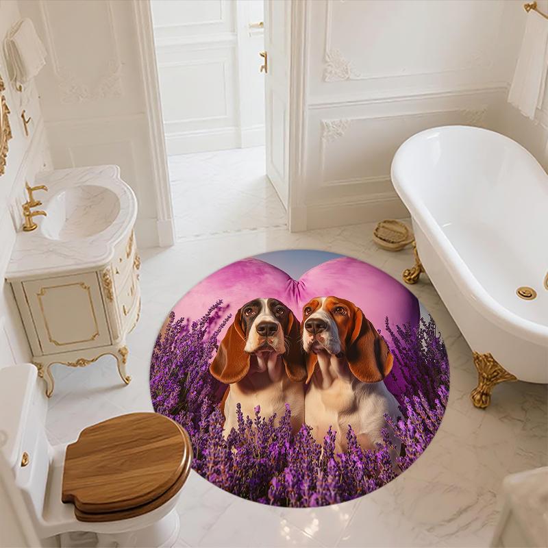 Basset Hound and grass pattern round rug,Carpet Rug for Living Room Bedroom  Playroom ,Non-slip Floor Mat,Holiday Gifts and Birthday Gifts.