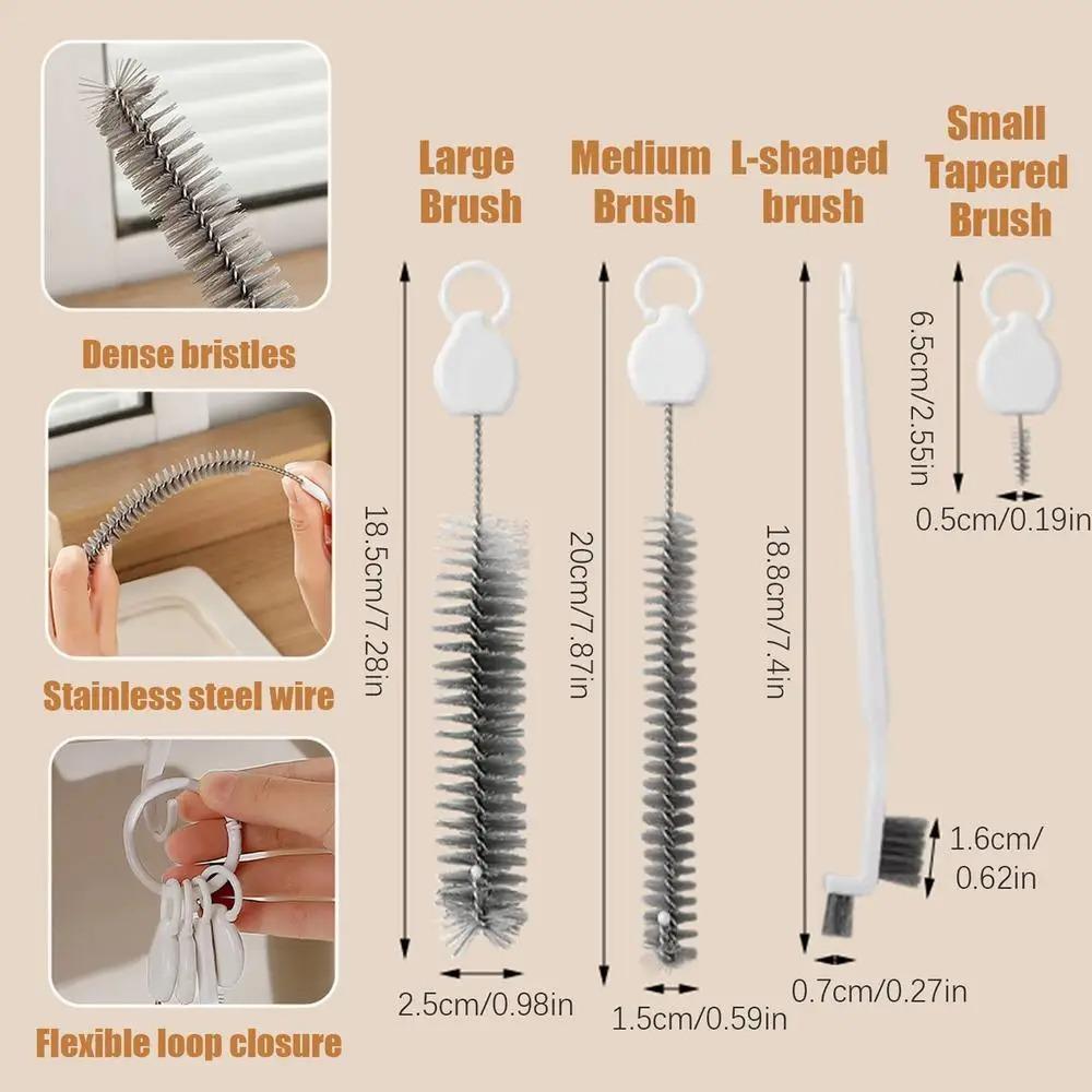 4pcs Hard Bristles Bottle Cleaner Brush Set Hangable Teapot Mouth Brush  Milk Bottle