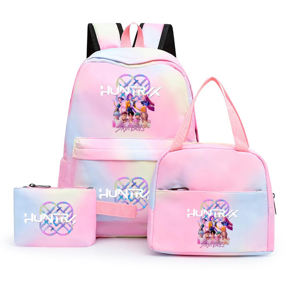 3Pcs/set Anime Cartoon Kpop Printed Backpack with Lunch Bag Pengcil Case for Teenager Girl Boy Bookbag Large Capacity Travel Bag
