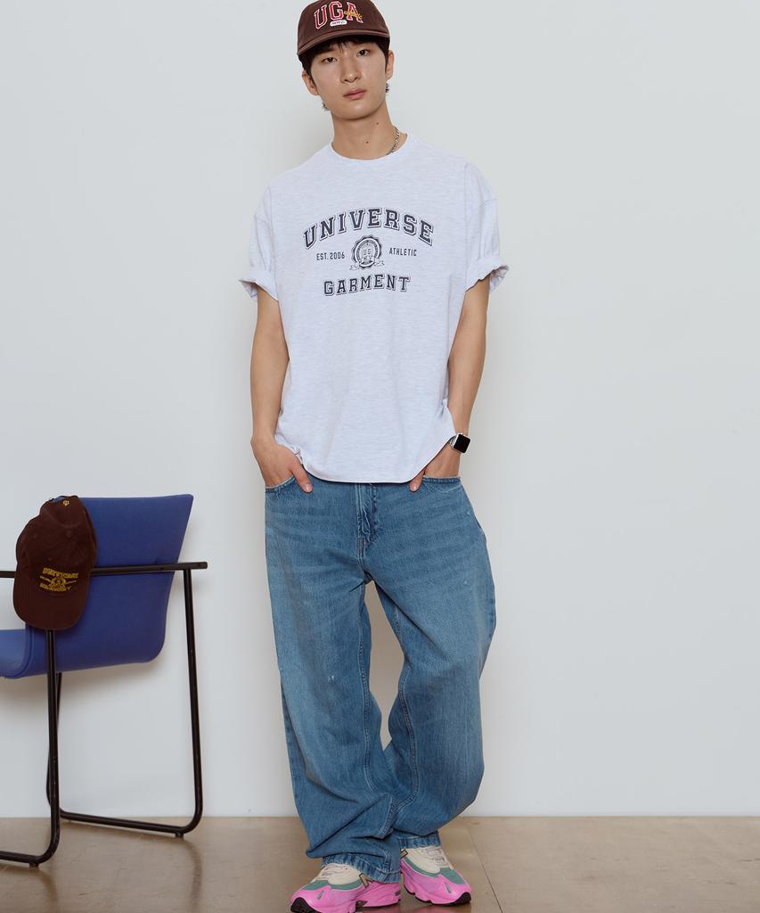 Yunibeoseugameonteu Ug Symbol Logo Print T-Shirt_Melange Grey