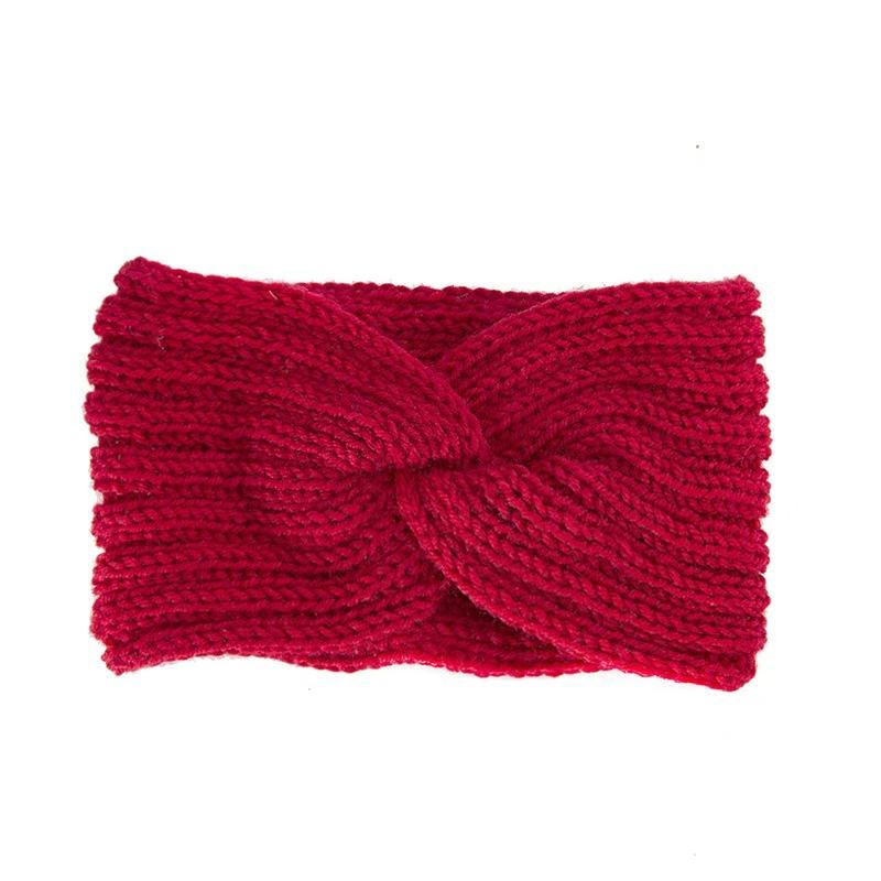 

Женская теплая вязаная зимняя повязка на голову с бантом и тюрбаном на голову для девочек, новая зимняя повязка 1PC красный