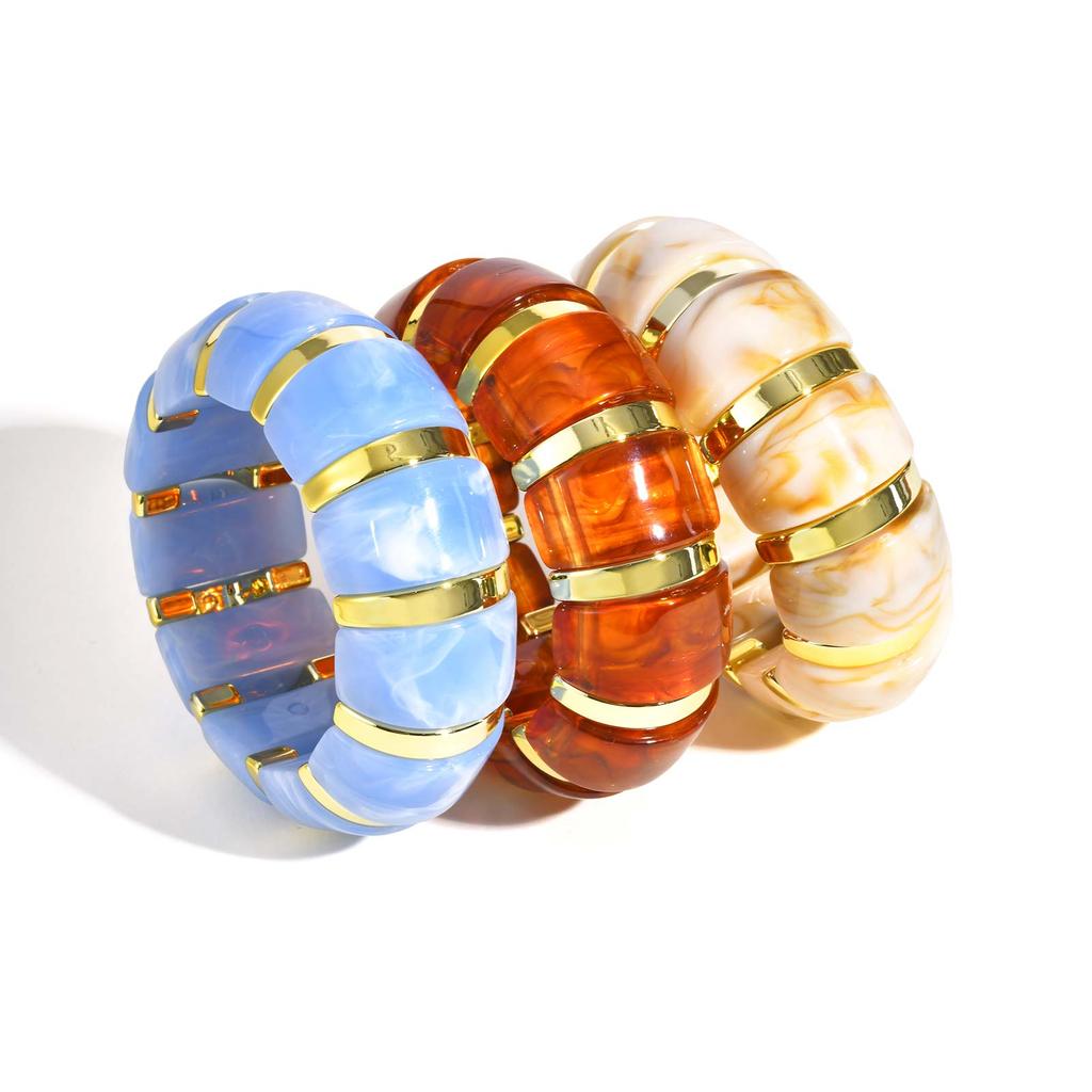 Vintage Acrylic Elastic Wide Bracelet Geometric Multi-Colored Chunky Stretch Wristband Bangle for Women Fashion Jewelry Gift