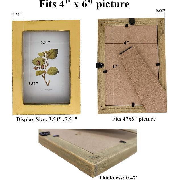 4x6 Rustic Retro Picture Frames Yellow Wood Farmhouse Distressed Photo Frame for Tabletop or Wall Mounting Home Office Decor Family Picture Frame,