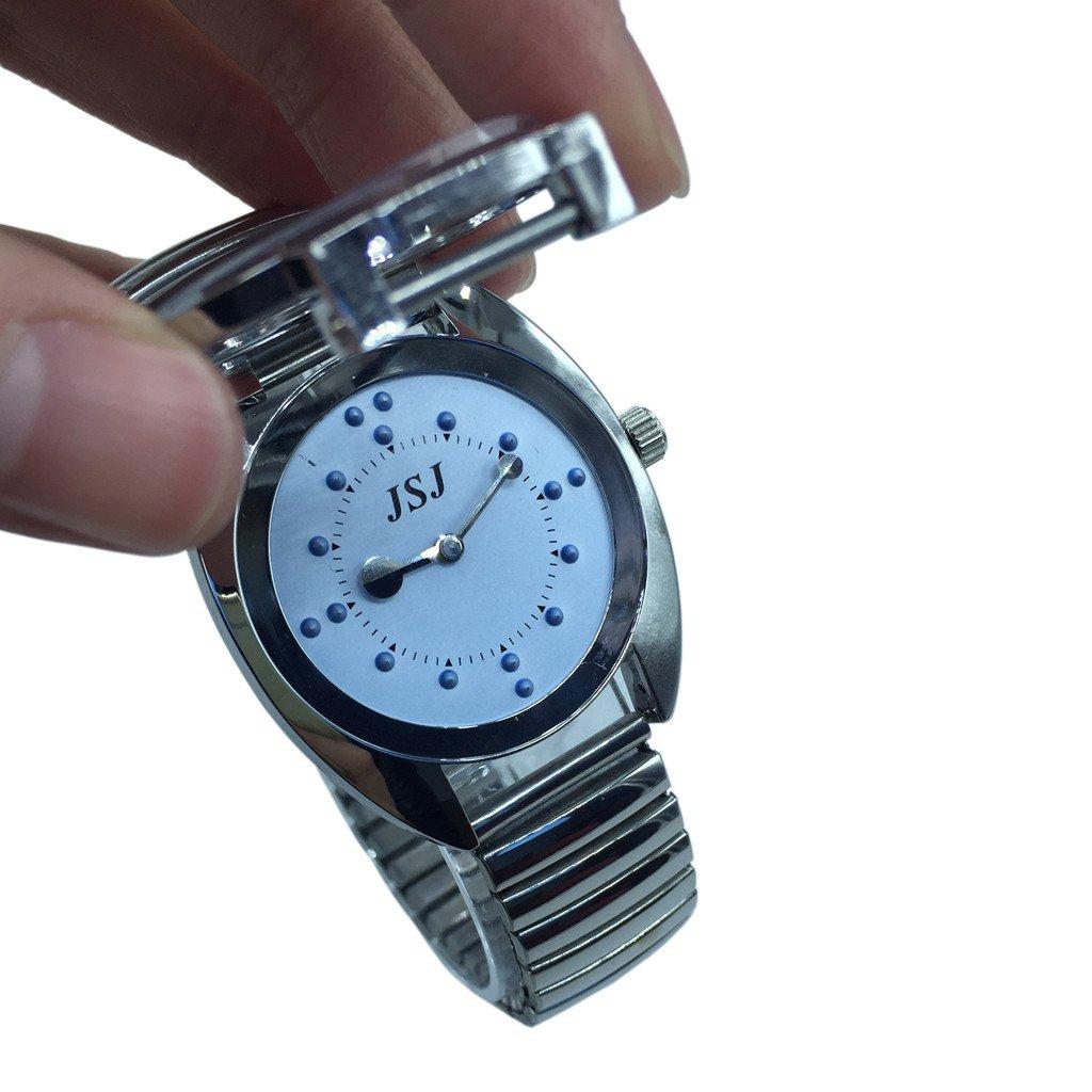 

Тактильные часы из нержавеющей стали для слепых - Работают от батарейки (Синий с эластичным ремешком)