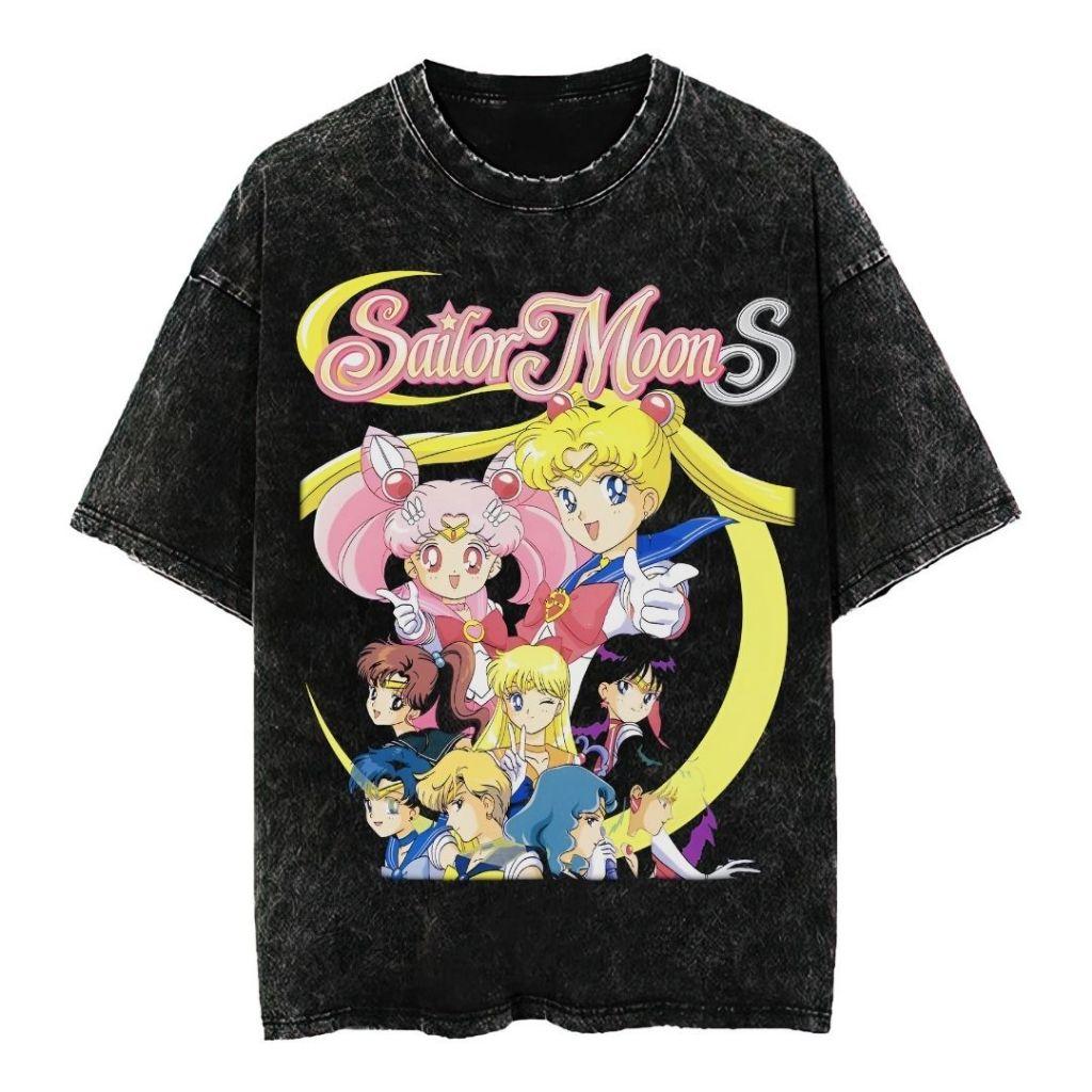 Anime Sailor Moon Printed Tshirt Mens and Womens Washed Tshirt High Quality Vintage Cotton Tshirt Harajuku YK Tops