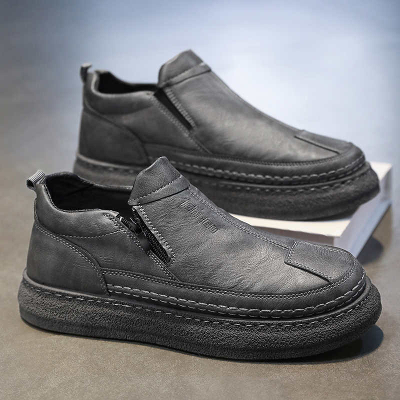 Legitimate Leather Outdoor Black Walking Fat Sneakers Men's Loafer Shoes Sport Wide Fit Dropshiping Excercise Popular Goods