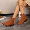 Pointed Large Size Thick Heel Martin Boots Autumn and Winter New Suede Side Zipper Low Heel Short Boots