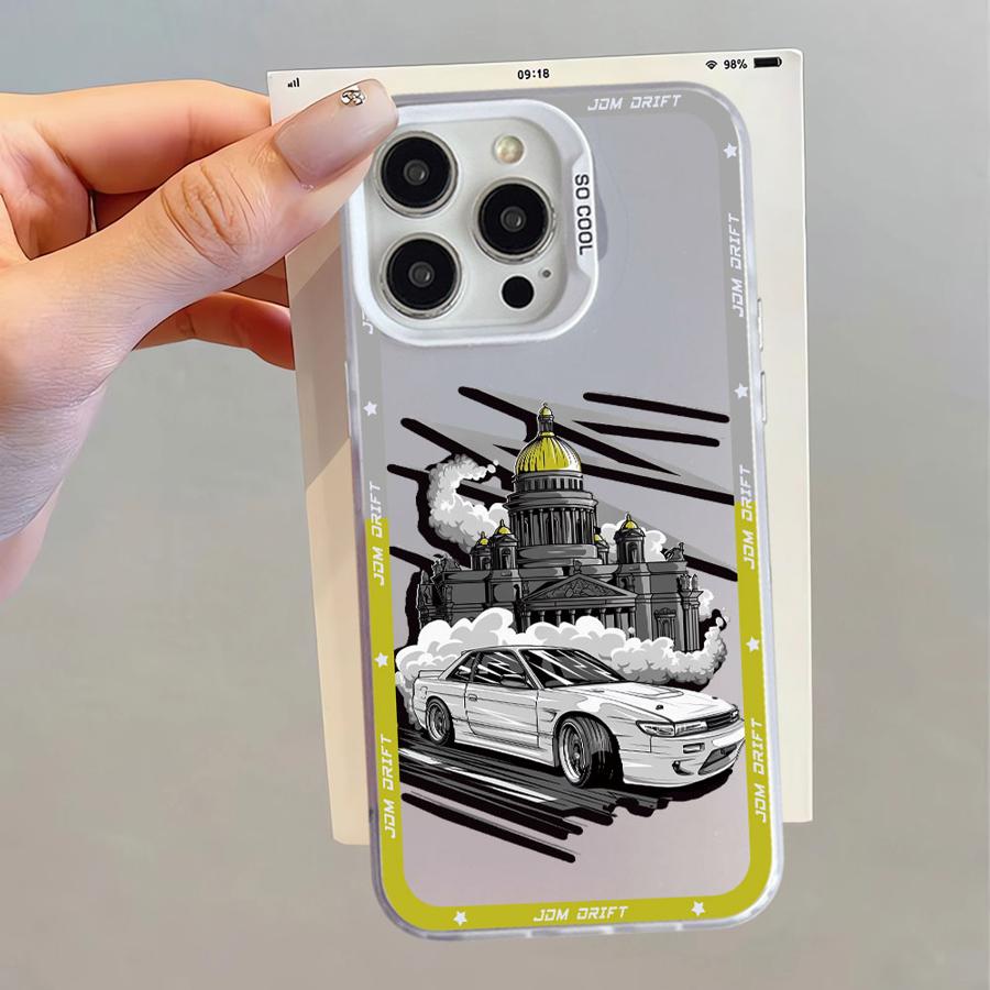 Japanese JDM Drift Car Red Sun Case for iPhone 16e 11 12 13 Pro Max 14 15 16 Plus Soft Shell