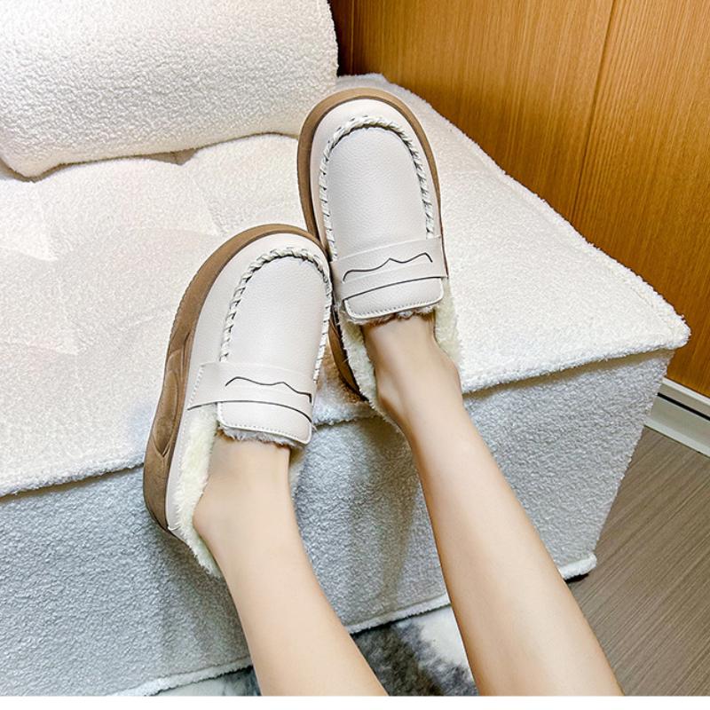 Winter Flat Shoes for Women Casual Slip-on Plus Plush Warm Cotton Shoes Woman Loafers