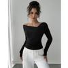 Women's One Off Shoulder Long Sleeve Tops Ruched Asymmetrical Neck Slim Fit Y2K Shirt