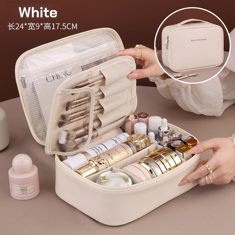 Magnetic standing makeup bag, portable for outdoor use, large capacity partitioned storage, makeup storage bag, toiletry bag