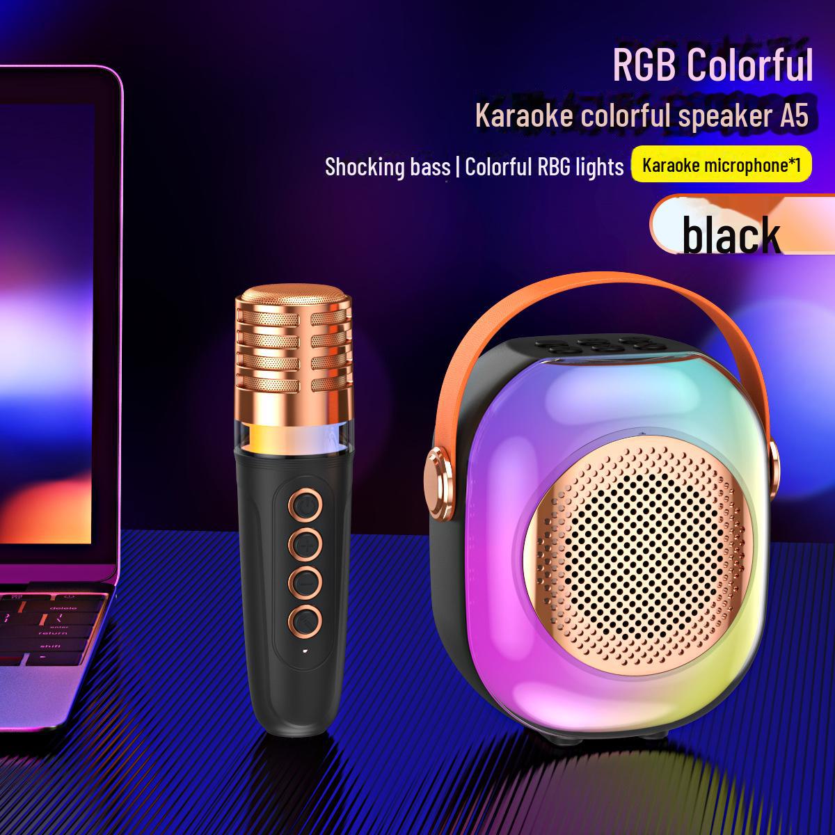

Портативный RGB Bluetooth-динамик с беспроводным микрофоном Single Microphone чёрный