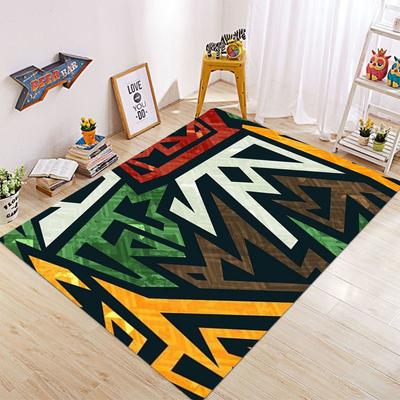 Gaming Room Area Rug American Retro Style Tribal Geometric Carpet for Game Room Bedroom Non-Slip Floor Mat for E-sports Room