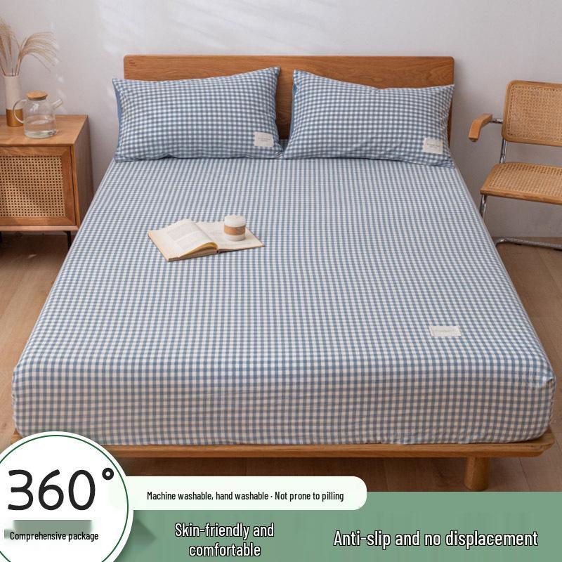Muji-Style Washed Cotton Fitted Sheet Set - Non-Slip, Single Piece, Mattress Protector
