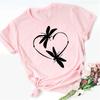 New Love Heart Dragonfly Print Women T-Shirt Fashion Casual Short Sleeves Ladies O-Collar T Shirts Streetwear Graphic Print Tops