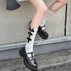Womens Casual Crew Socks, Chinese Style Cheongsam Buckle Design Ladies Socks Solid Color Cotton Calf Socks