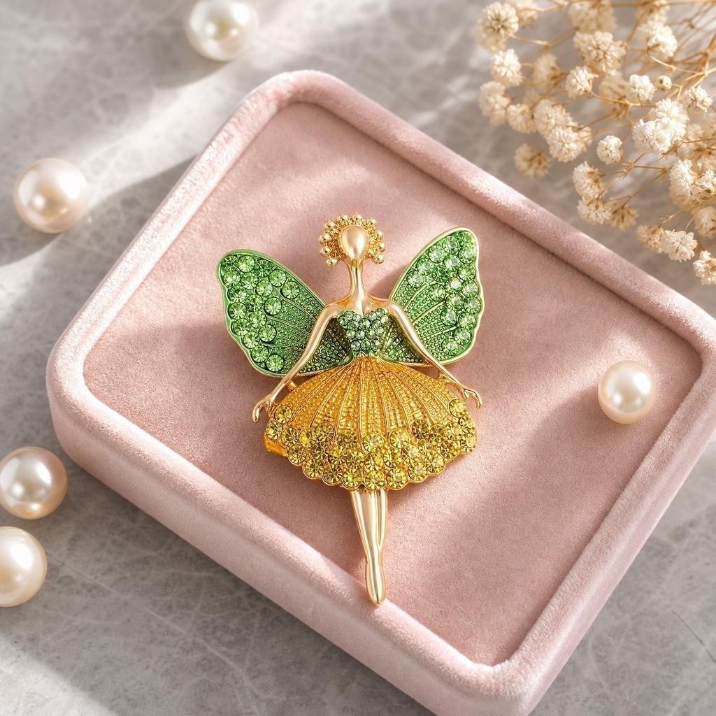 Ballet Girl Brooch Pin for Women Fashion Angel Wings Design Rhinestone Decoration Sweater Accessories Clothing Fastener